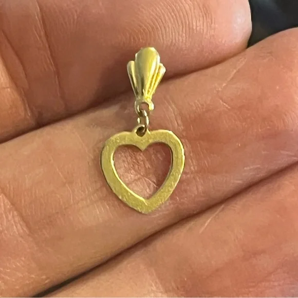 14K Gold open Heart Drop Earrings vintage original backs - Picture 6 of 7